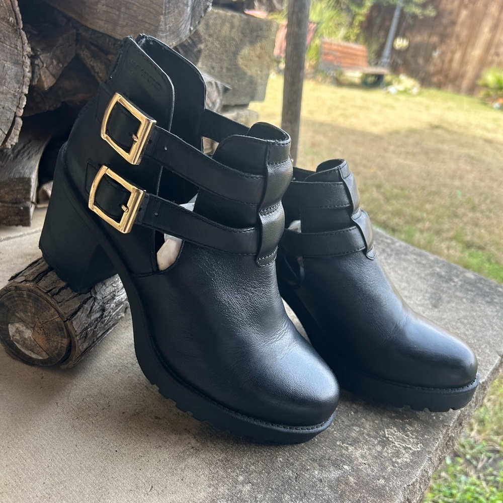 Vagabond Black Leather Ankle Boots Chunky Block Heel Sz-38 (US 7.5). B